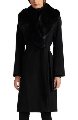 Lauren Ralph Lauren Faux Fur Collar Wool Blend Coat in Black