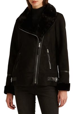 Lauren Ralph Lauren Faux Shearling Moto Jacket in Black