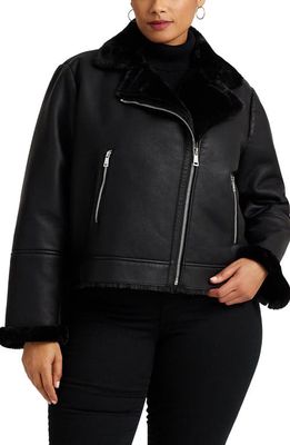 Lauren Ralph Lauren Faux Shearlling Moto Jacket in Black