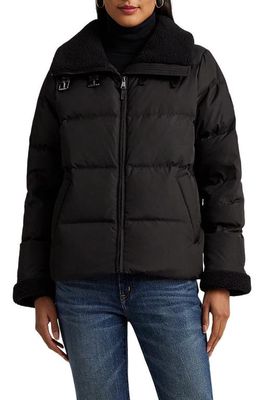 Lauren Ralph Lauren Fleece Collar & Cuffs Puffer Jacket in Black