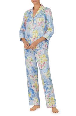 Lauren Ralph Lauren Floral Print Cotton Blend Pajamas in Blue Fl