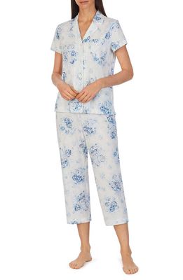 Lauren Ralph Lauren Floral Print Crop Pajamas in Wht/Bluflr