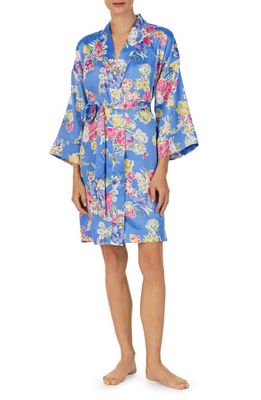 Lauren Ralph Lauren Floral Short Satin Robe in Blu/Flor