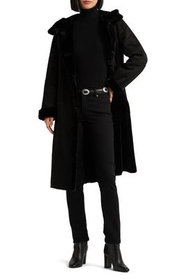 Lauren Ralph Lauren Hooded Faux Shearling Coat in Black