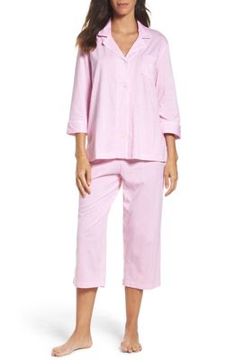 Lauren Ralph Lauren Knit Crop Cotton Pajamas in Lagoon Pink/White Stripe