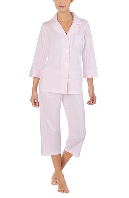 Lauren Ralph Lauren Knit Crop Cotton Pajamas in Pink White Stripe