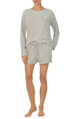 Lauren Ralph Lauren Long Sleeve Boxer Cotton Blend Pajamas in Grey Print