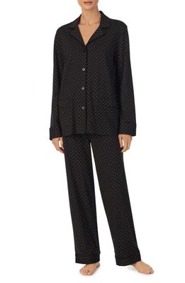 Lauren Ralph Lauren Long Sleeve Cotton Blend Pajamas in Black Dot