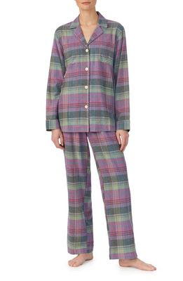 Lauren Ralph Lauren Long Sleeve Cotton Blend Pajamas in Purple Plaid
