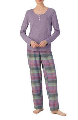 Lauren Ralph Lauren Long Sleeve Henley Pajamas in Purple Plaid
