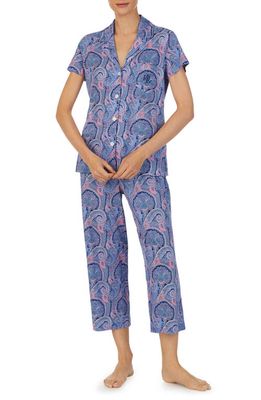 Lauren Ralph Lauren Paisley Short Sleeve Capri Cotton Blend Pajamas in Blue Pais