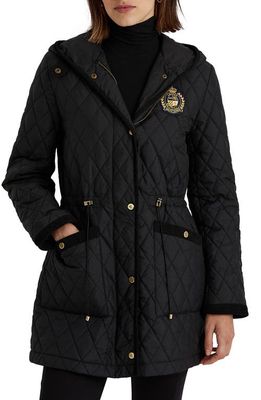 Lauren Ralph Lauren Quilted Crest Hooded Coat in Black