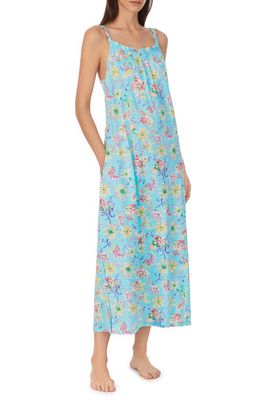 Lauren Ralph Lauren Smocked Neck Nightgown in Aqua Fl