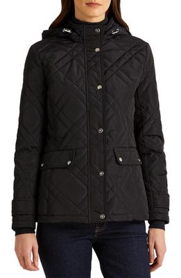 Lauren Ralph Lauren Stand Collar Quilted Jacket with Removable Hood in Black