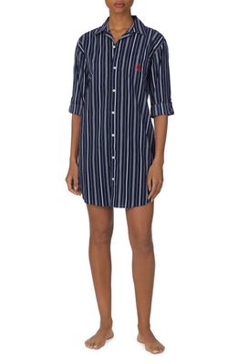 Lauren Ralph Lauren Stripe Cotton Sleep Shirt in Navy Stripe