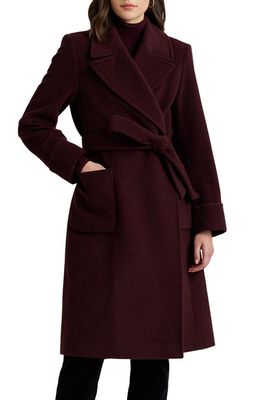 Lauren Ralph Lauren Wool Blend Wrap Coat in Vintage Burgundy