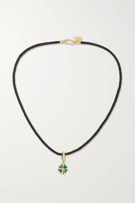 Lauren Rubinski - 14-karat Gold, Enamel And Leather Necklace - Green
