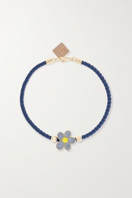 Lauren Rubinski - Flower 14-karat Gold, Glittered Enamel And Leather Bracelet - Blue