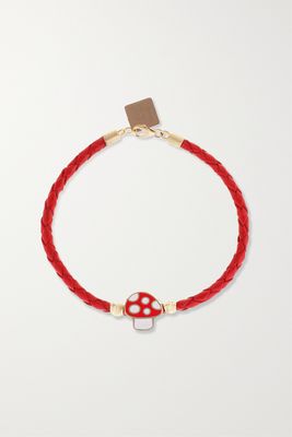 Lauren Rubinski - Mushroom 14-karat Gold, Enamel And Leather Bracelet - Red