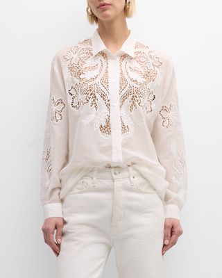 Laurena Embroidered Cutwork Silk Shirt