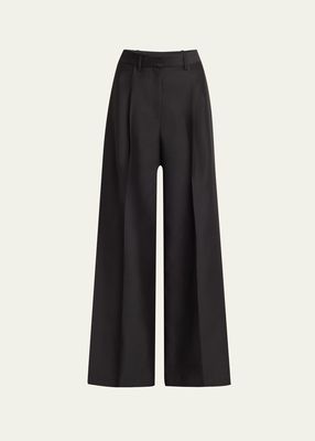 Laurence Pintuck Wide Leg Wool Trousers