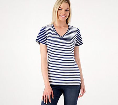 Laurie Felt Contrast Stripe V-Neck Tee