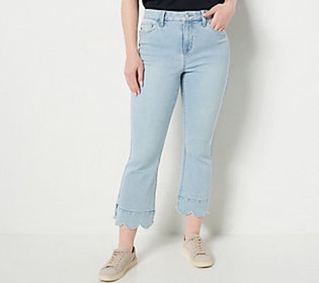 Laurie Felt Petite Daisy Denim Crop Flare Jeans w/ Scallop Hem