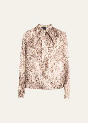 Lavaliere Printed Scarf-Neck Silk Blouse