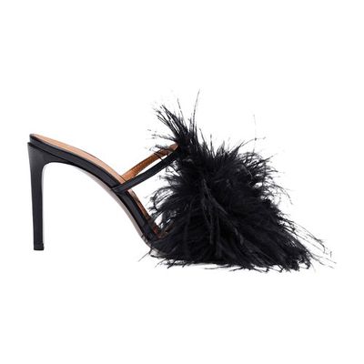 Laviano nappa/feathers heeled sandals