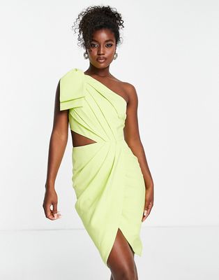 Lavish Alice one shoulder cut out detail wrap midi dress in lime green