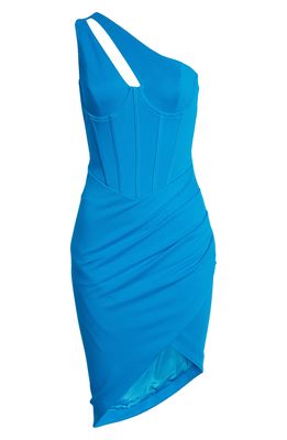 Lavish Alice One-Shoulder Cutout Cocktail Dress in Cerulean Blue
