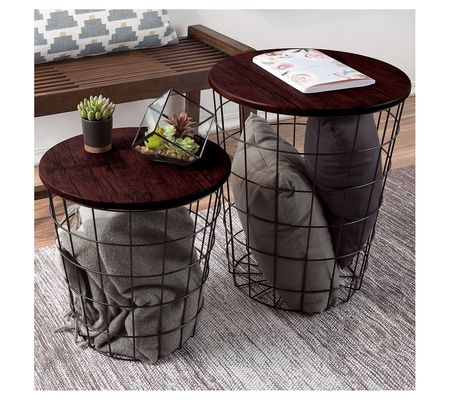 Lavish Home 2 Nesting Tables with Storage Round Tables