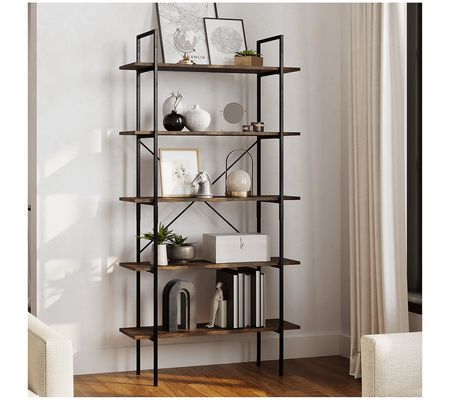 Lavish Home 5-Tier Bookshelf Open Industrial St yle Bookcase