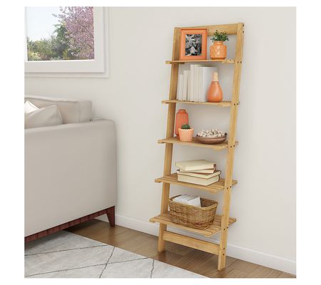 Lavish Home 5-Tier Ladder Shelf Wooden Leaning Bookshelf