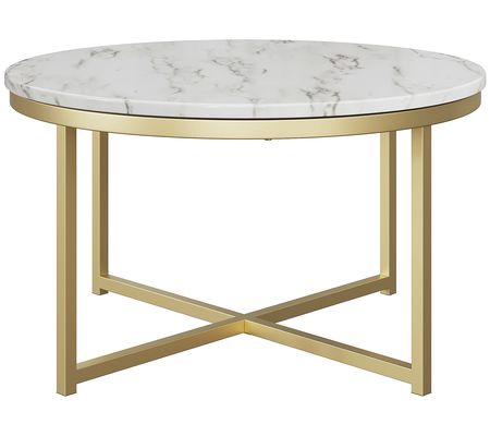 Lavish Home Coffee Table with Faux Marble Top R ound Table