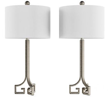 Lavish Home Greek Key Lamps in Antique Silver - Set of 2