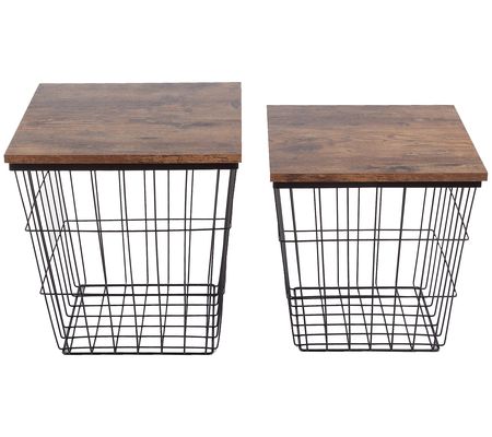 Lavish Home Set of 2 Nesting Tables Square Wire Basket