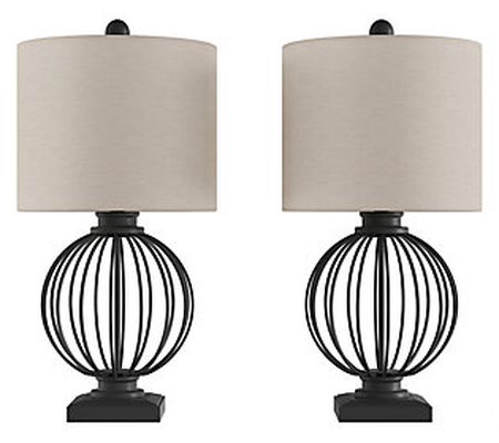 Lavish Home Set of 2 Wrought Iron Open Cage Orb Table Lamps