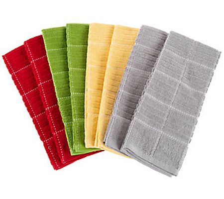Lavish Home Set of 8 Checked Weave Cotton Kitch en Towels
