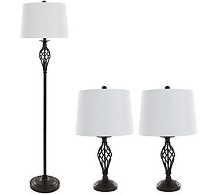 Lavish Home Table and Floor Lamps Set of 3, Spi ral Design