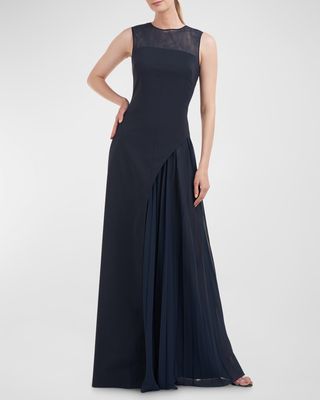 Layered A-Line Crepe Illusion Gown
