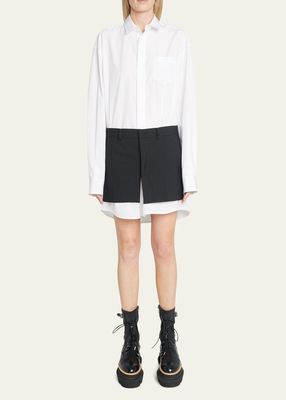 Layered Button-Front Suiting Shirtdress