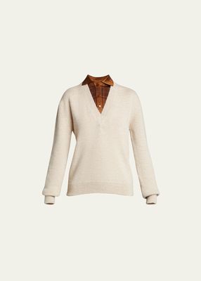 Layered Plaid Shirt Wool Sweater