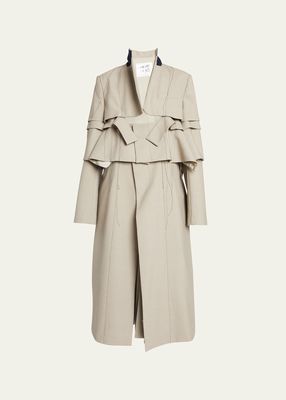 Layered Trench Coat with Thread Detail