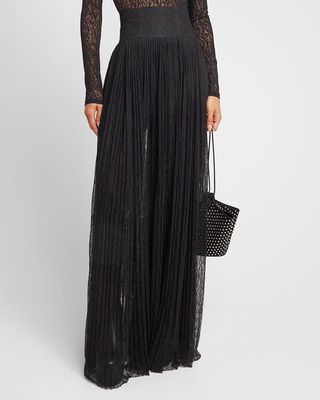 Layla Pleated Lace & Tulle Wide-Leg Pants
