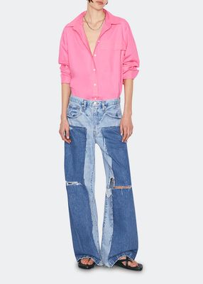 Le Baggy Palazzo Distressed Patchwork Jeans