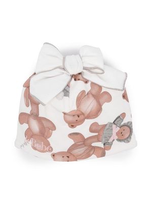 Le Bebé Enfant bear-print bow-detail beanie - White
