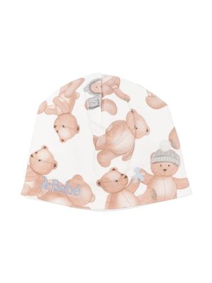 Le Bebé Enfant bear-print cotton beanie hat - White