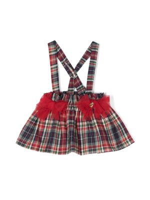 Le Bebé Enfant bow-tulle detail checked miniskirt - Pink