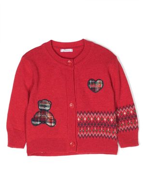Le Bebé Enfant logo-patch intarsia-knit cardigan - Red
